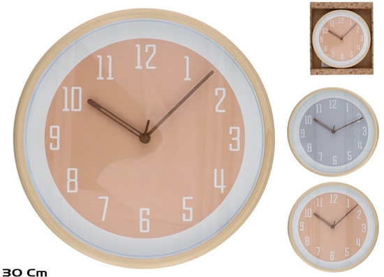 Picture of Wood Effect Wall Clock 30 cm, 2 Assorted, 30 x 30 x 4,5 cm, DECORLIFE