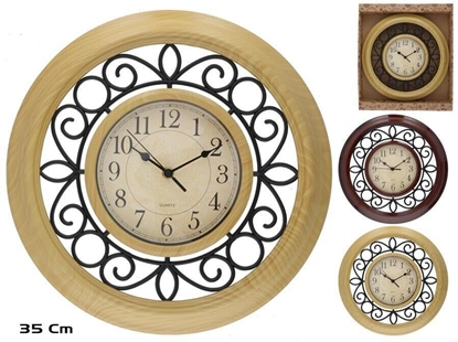 Attēls no Wood Effect Wall Clock 35 cm, 2 Assorted, 35 x 35 x 5 cm, DECORLIFE