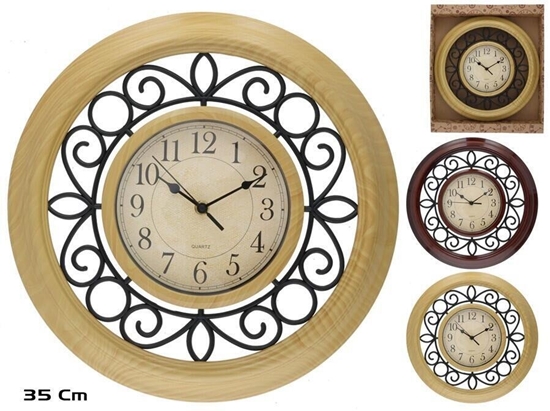 Picture of Wood Effect Wall Clock 35 cm, 2 Assorted, 35 x 35 x 5 cm, DECORLIFE