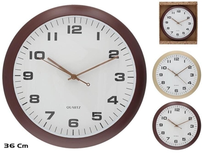 Attēls no Wood Effect Wall Clock 36 cm, 2 Assorted, 36 x 36 x 4,5 cm, DECORLIFE