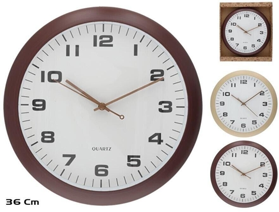 Picture of Wood Effect Wall Clock 36 cm, 2 Assorted, 36 x 36 x 4,5 cm, DECORLIFE