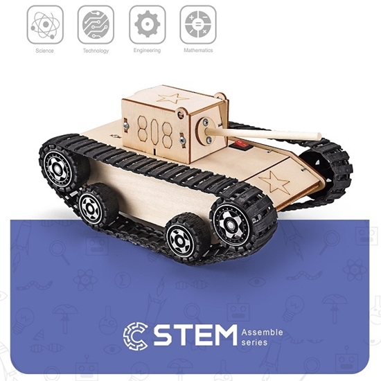 Picture of Wooden Assembly Kit Electric Army Tank, STEM Educational Toy