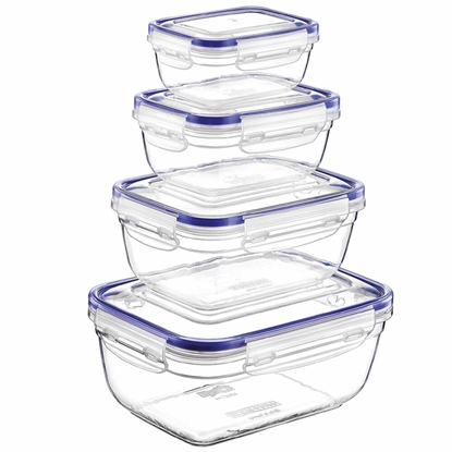 Picture of 4-piece food storage container set, rectangular, 0.4 L, 0.8 L, 1.4 L, 2.3 L, 40006, Michelino