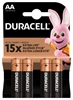 Изображение AA (LR6) baterijas 1.5V Duracell BASIC sērija Alkaline MN1500 iepakojumā 4 gb.
