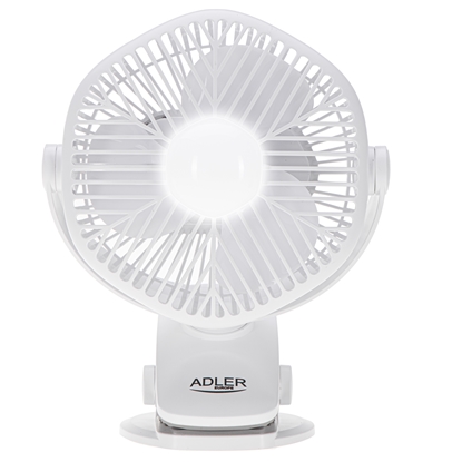 Изображение Adler Rechargeable fan with clip | AD 7335 | Table Fan | 6 W | Diameter 12.7 cm | Number of speeds 3 | Oscillation | White