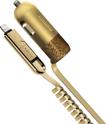 Picture of adowarka Remax REMAX RCC-103 Finchy adowarka samochodowa USB + kabel lightning micro USB 3.4A zota uniwersalny