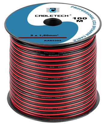Изображение Akustiskais kabelis 2x1.5 mm²| CCA (Vara pārklājuma alumīnijs) | Spolē 100m | Cena par 1m