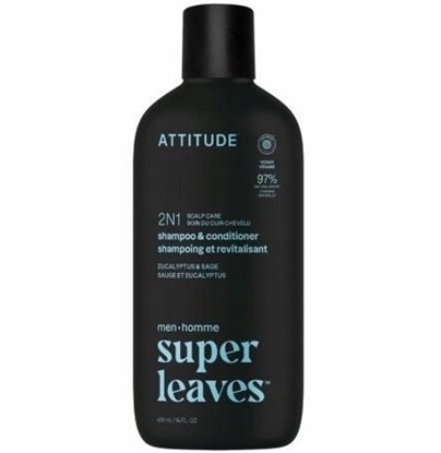 Изображение Attitude SUPER LEAVES, Szampon i odywka do wosów 2w1 dla mczyzn, pielgnacja skóry gowy - Eukaliptus i Szawia, 415 ml