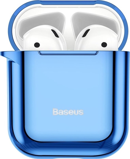 Picture of Baseus Metallic Shining Ultra-thin Silicone Protector Case with Hook for AirPods 1/2 Blue