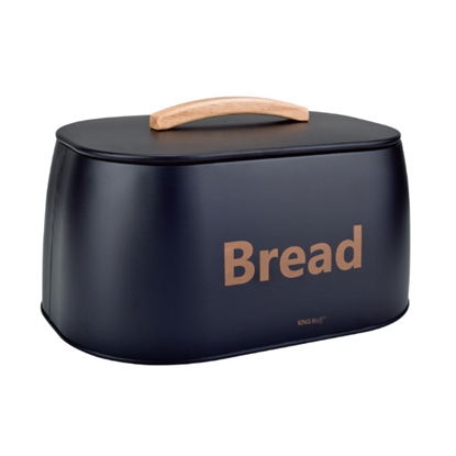 Attēls no Bread bin, metal, wooden handle, 34x24x18.5cm, black, KINGHoff, KH 1946
