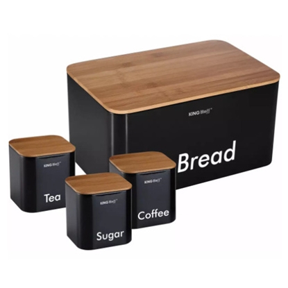 Attēls no Breadbox set with containers, black, steel - bamboo Kinghoff.