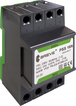Picture of BREVE Transformator 1-fazowy moduowy PSS 16N 16VA 230/12V /na szyn/ 16012-9894