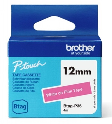 Picture of BROTHER BTAGP35 12MM WHITE ON PINK TAPE