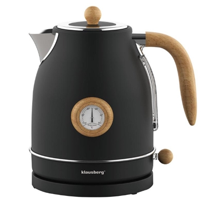 Изображение Electric kettle with thermometer, stainless steel, black with wood, 1.7l, 2200W, KB 7907, Klausberg