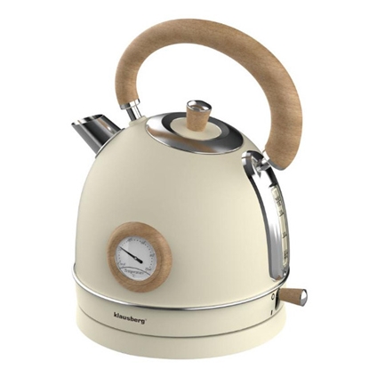 Изображение Electric kettle with thermometer, stainless steel, cream with wood, 1.8l, 2200W, KB 7906, Klausberg