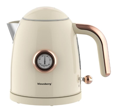 Изображение Electric kettle with thermometer, stainless steel, cream, 1.0l, 1200W, KB 9018, Klausberg