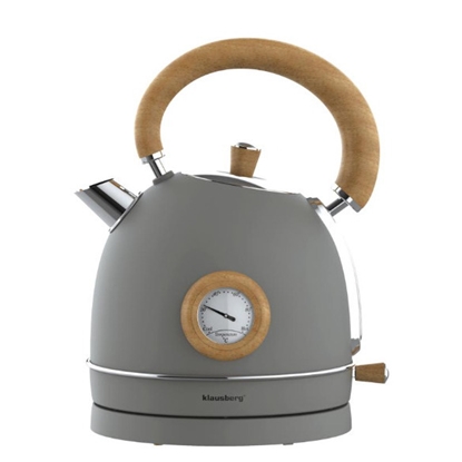 Изображение Electric kettle with thermometer, stainless steel, gray with wood, 1.8l, 2200W, KB 9009, Klausberg