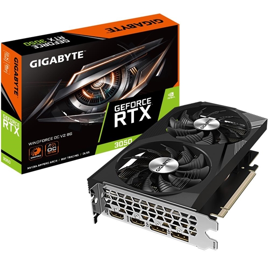 Picture of Graphics Card|GIGABYTE|NVIDIA GeForce RTX 3050|8 GB|GDDR6|128 bit|PCIE 4.0 16x|Memory 14000 MHz|2xHDMI|2xDisplayPort|GV-N3050WF2OCV2-8GD