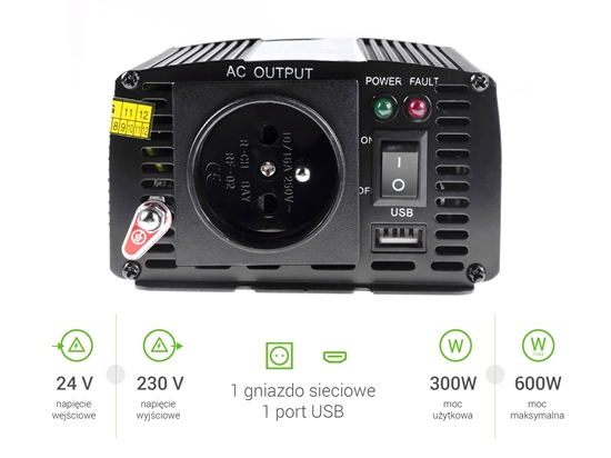 Изображение Green Cell  Registered  Voltage Car Inverter 24V to 230V  300W / 600W