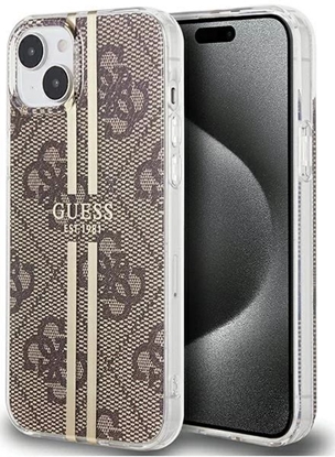 Изображение Guess - iPhone 15 brown hardcase IML 4G Gold Stripe Brown