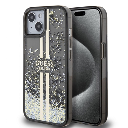 Изображение Guess Apple Guess PC/TPU Liquid Glitter Gold Stripe Case for iPhone 15 Black