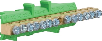 Изображение Hager Listwa przyczeniowa 13 otworów zielona 6 x 16mm2 7 x 10mm2 (KM13E)