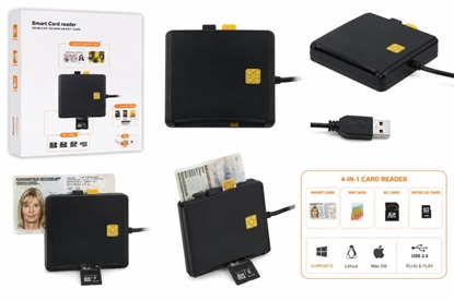 Изображение iLike 4-in-1 USB Smart Card Reader with SIM, SD & Micro SD Support, CAC Reader for ID Cards, Bank Cards, eID and Memory Cards Black