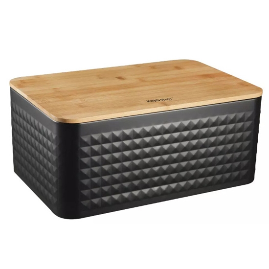 Picture of Kinghoff bread box with bamboo cutting board. Size: 35.5x23x15.5 cm, KH 1713