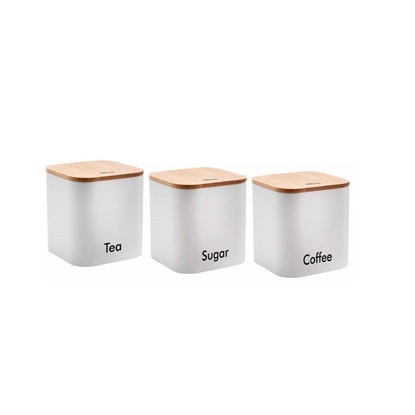 Picture of Kitchen container set, 3 pieces, steel and bamboo, white, 11.5 x 11.5 x 12.3 cm, KH 1526, Kinghoff