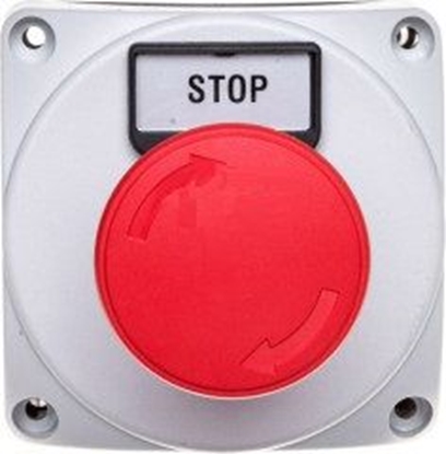 Изображение Lovato Electric Obudowa szara LPZ P1 A8 z przyciskiem LPCB6344 i etykiet STOP (LPZP1B802)