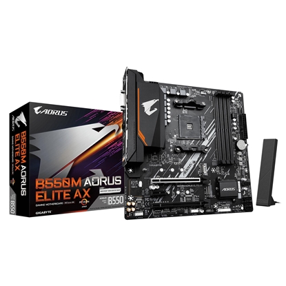 Picture of Mainboard|GIGABYTE|AMD B550|Socket AM4|micro ATX|RAM DDR4-SDRAM|4xSlots|Wi-Fi Yes|Bluetooth Yes|2xNumber of M.2 (M) slots|B550M AORUS ELITE AX (REV. 1.4)|B550MAORUSELITEAX1.4