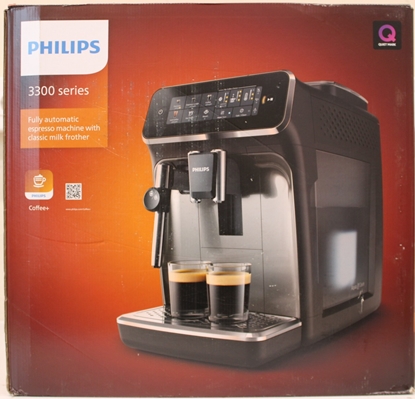 Attēls no SALE OUT. | Philips Coffee Maker | EP3329/70 Series 3300 | Pump pressure 15 bar | Built-in milk frother | Fully Automatic | 1500 W | Black | DAMAGED PACKAGING