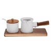 Picture of Set sugar bowl and milk bowl, porcelain - acacia wood Kassel. 23x10x1,2cm