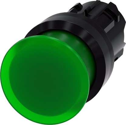 Изображение Siemens Przycisk grzybkowy podwietlany 22mm okrgy tworzywo zielony 30mm z samopowrotem 3SU1001-1AD40-0AA0