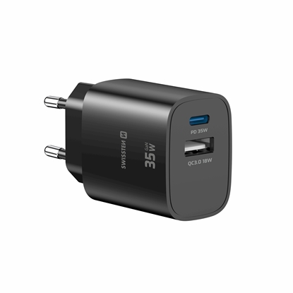 Picture of Swissten Edge Travel Charger USB-C PD 35W + USB-A QC 18W Black