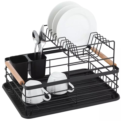 Picture of Two-Tier Dish Drying Rack, Steel-Plastic-Wood, Black - KINGHoff KH 1796