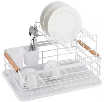 Picture of Two-Tier Dish Drying Rack, Steel-Plastic-Wood, White - KINGHoff KH 1798