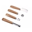 Picture of 4-element set for fruits made of stainless steel and solid acacia wood.