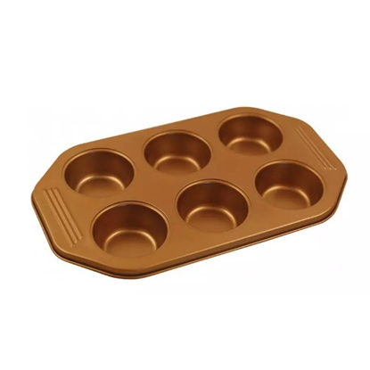 Picture of 6 cupcake tray - gold. non-stick coated, 31x18,5x3cm
