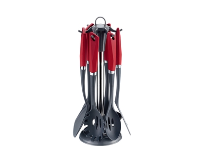 Изображение 7-piece kitchen utensil set, red matte, incl. stand, 47002, Michelino