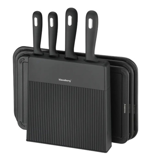 Изображение 8-piece knife and cutting board set with organizer, black, stainless steel, Klausberg, KB 7980