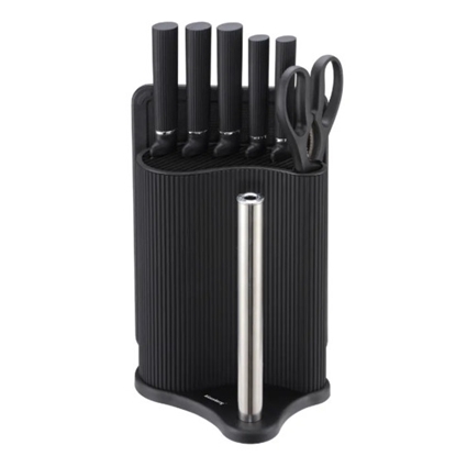 Изображение 8-piece knife set with stand, black, stainless steel, Klausberg, KB 7977