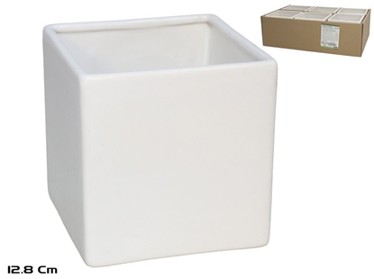 Attēls no Adara White Ceramic Flower Pot 12.8x12.8x12 cm, GARDEN ENJOY