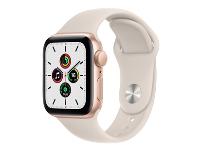 Picture of Apple Watch SE (GPS) - 40 mm - gold aluminium - smart watch with sport band - fluoroelastomer - starlight - band size: Regular - 32 GB - Wi-Fi, Bluetooth - 30.49 g