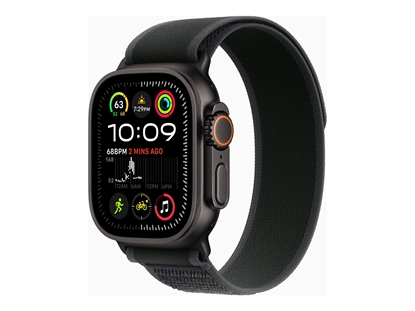 Picture of Apple Watch Ultra 2 - 49 mm - black titanium - smart watch with Trail Loop - nylon weave - black - band size: M/L - 64 GB - LTE, Wi-Fi 4, UWB, Bluetooth - 4G - 61.8 g