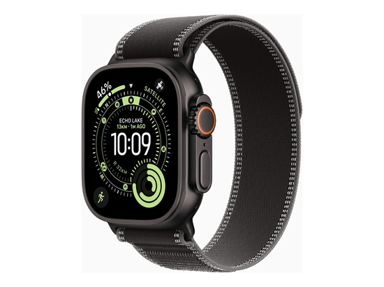 Picture of Apple Watch Ultra 3 - 49 mm - black titanium - Yes smart watch with Trail Loop - nylon weave - black/charcoal - band size: M/L - 64 GB - LTE, NFC, Wi-Fi 4, UWB, Bluetooth - 5G - 61.8 g