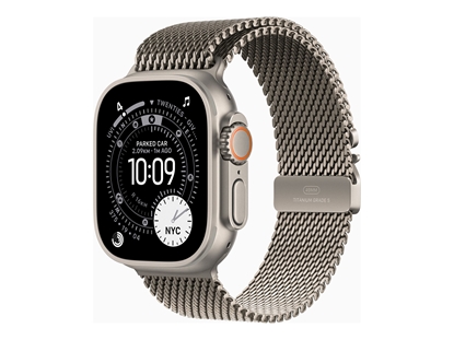 Picture of Apple Watch Ultra 3 - 49 mm - natural titanium - Yes smart watch with milanese loop - band size: M - 64 GB - LTE, NFC, Wi-Fi 4, UWB, Bluetooth - 5G - 61.6 g