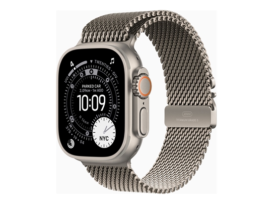 Picture of Apple Watch Ultra 3 - 49 mm - natural titanium - Yes smart watch with milanese loop - band size: M - 64 GB - LTE, NFC, Wi-Fi 4, UWB, Bluetooth - 5G - 61.6 g