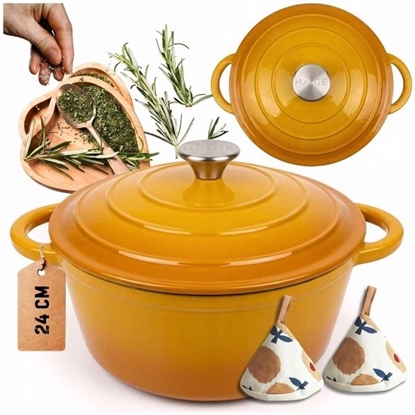 Picture of Atusa HAGE Emaliowany Garnk eliwny 24cm 4L Musztardowy [kod produktu: DQ24-mustard]