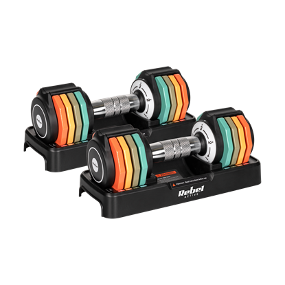 Picture of Automātiski regulējamas čuguna hanteles, komplekts 2x5 kg, 1kg soli, REBEL ACTIVE